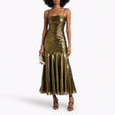 Claudette Ruched Metalllic Lamé Dress